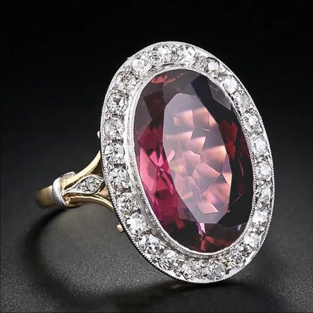 New Vintage Two Tone 925 Silver Amethyst Ring